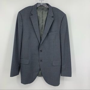 Peter Millar Mini Check Plaid Blue Gray 100% Wool Blazer Sport Coat, Size 46T